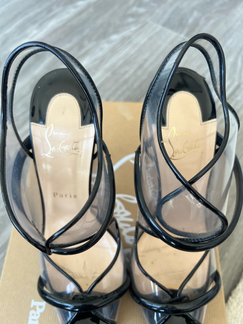 Christian Louboutin Black Patent & Clear Strappy Stiletto Sandals - Picture 4 of 8